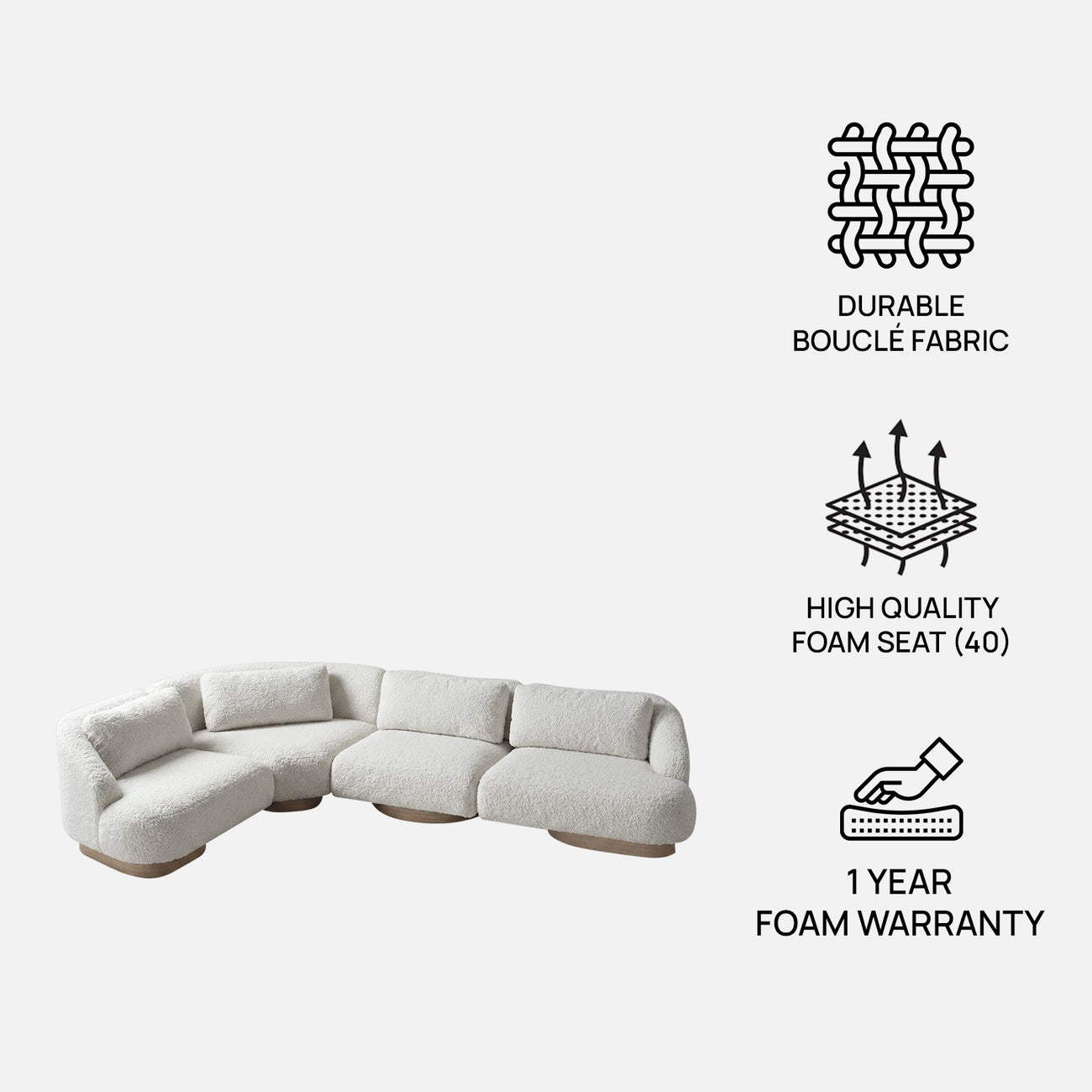 Elaris Flow Off White 5 - Seater Boucle Sofa