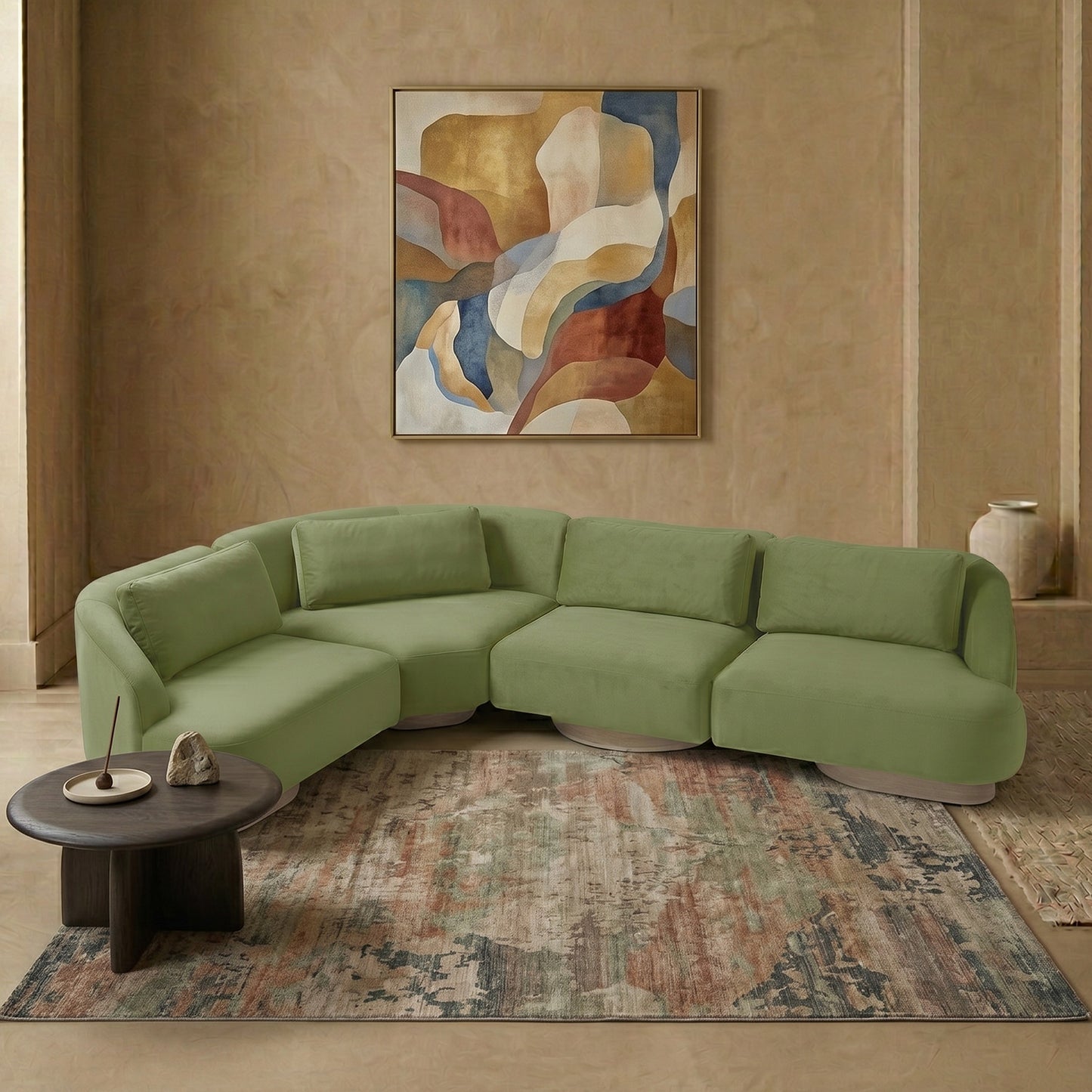 Elaris Flow Olive 5 - Seater Boucle Sofa