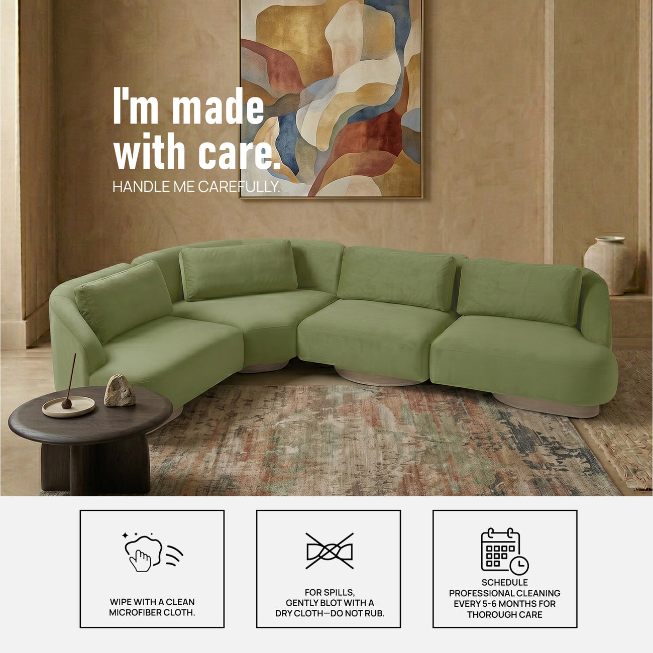 Elaris Flow Olive 5 - Seater Boucle Sofa
