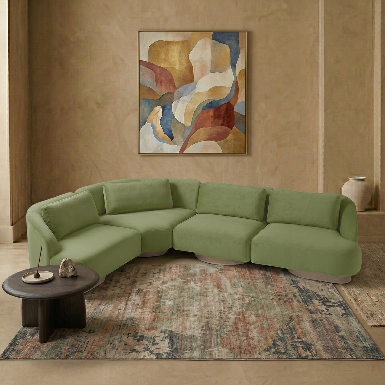 Elaris Flow Olive 5 - Seater Boucle Sofa