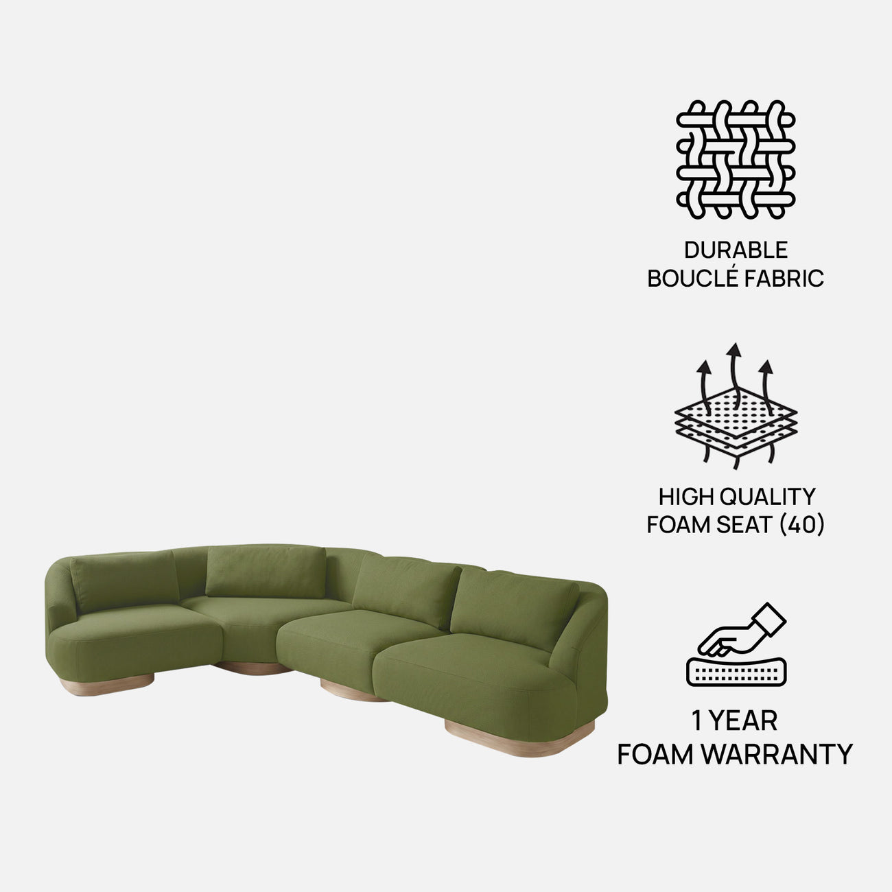 Elaris Flow Olive 5 - Seater Boucle Sofa