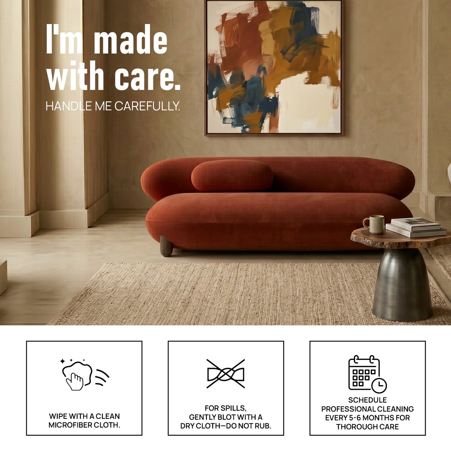 Terrix Compact Rust 3 - Seater Velvet Sofa