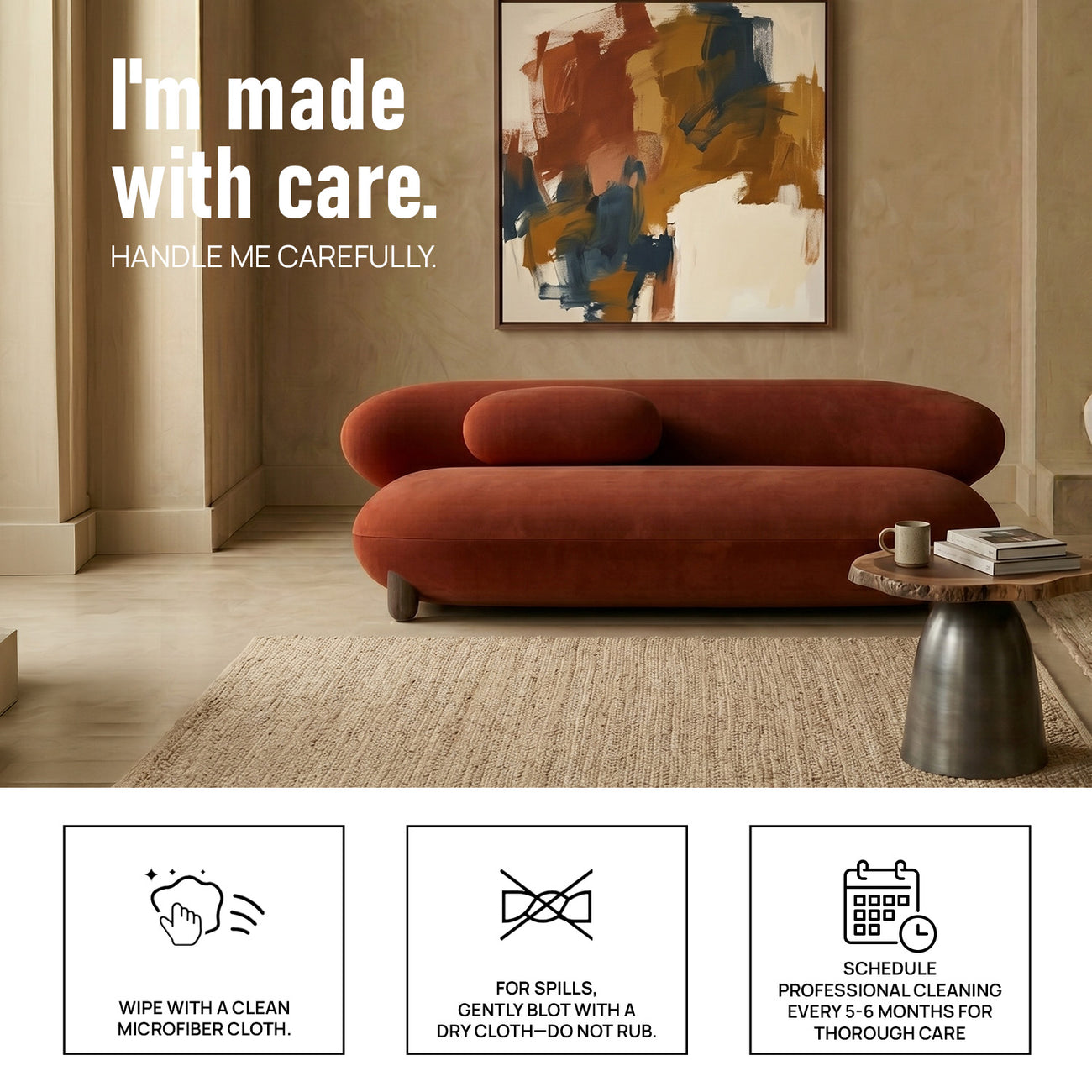 Terrix Compact Rust 3 - Seater Velvet Sofa