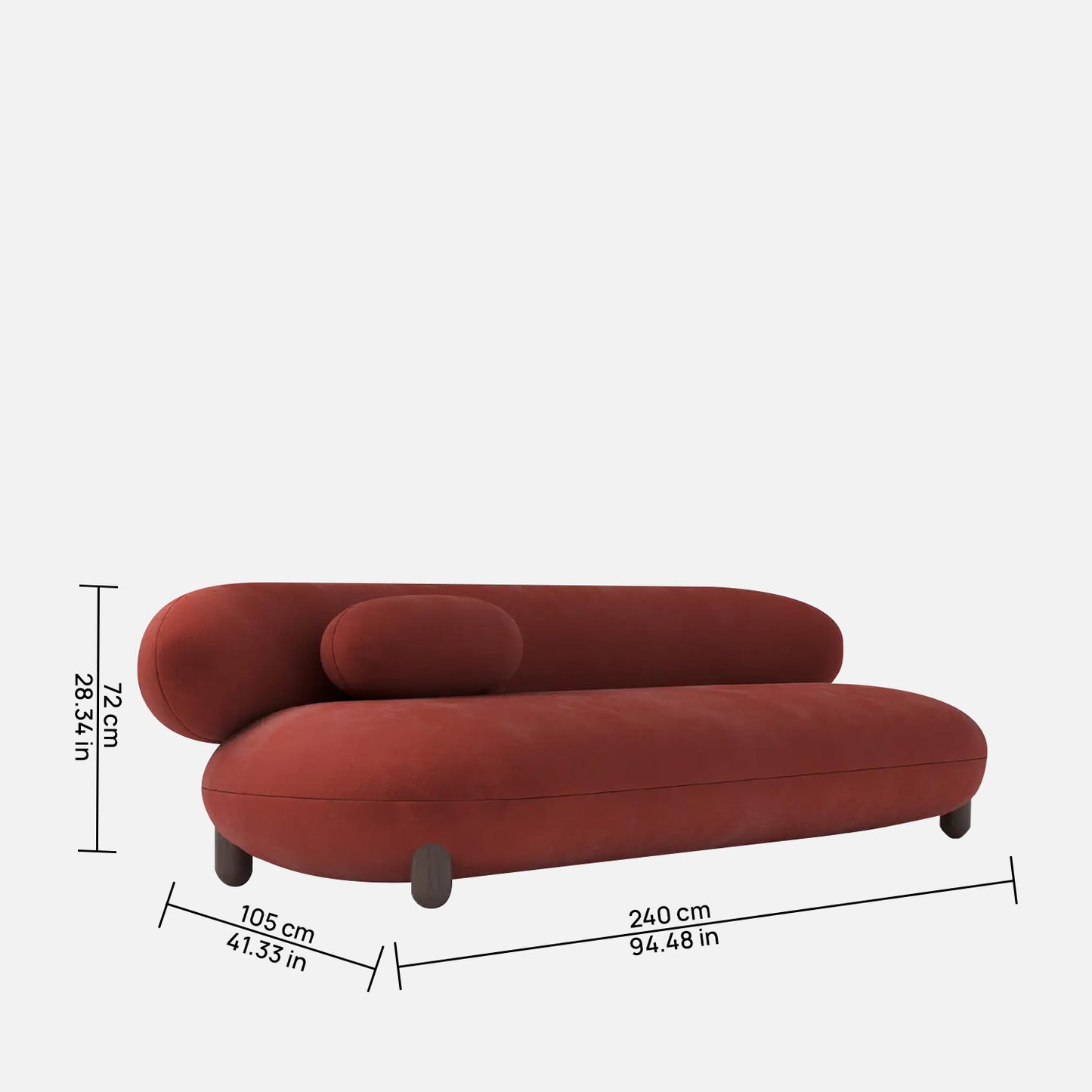Terrix Compact Rust 3 - Seater Velvet Sofa