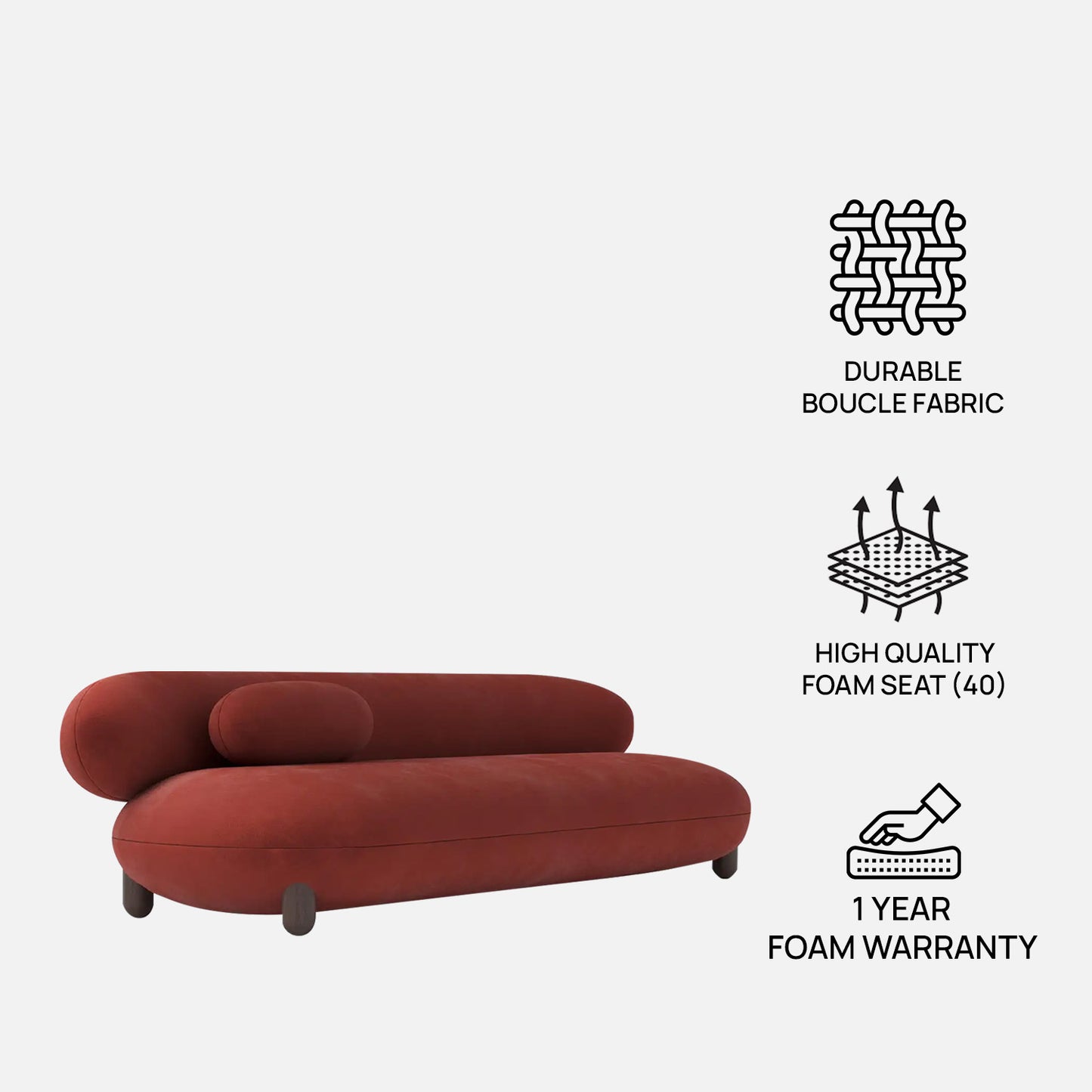 Terrix Compact Rust 3 - Seater Velvet Sofa