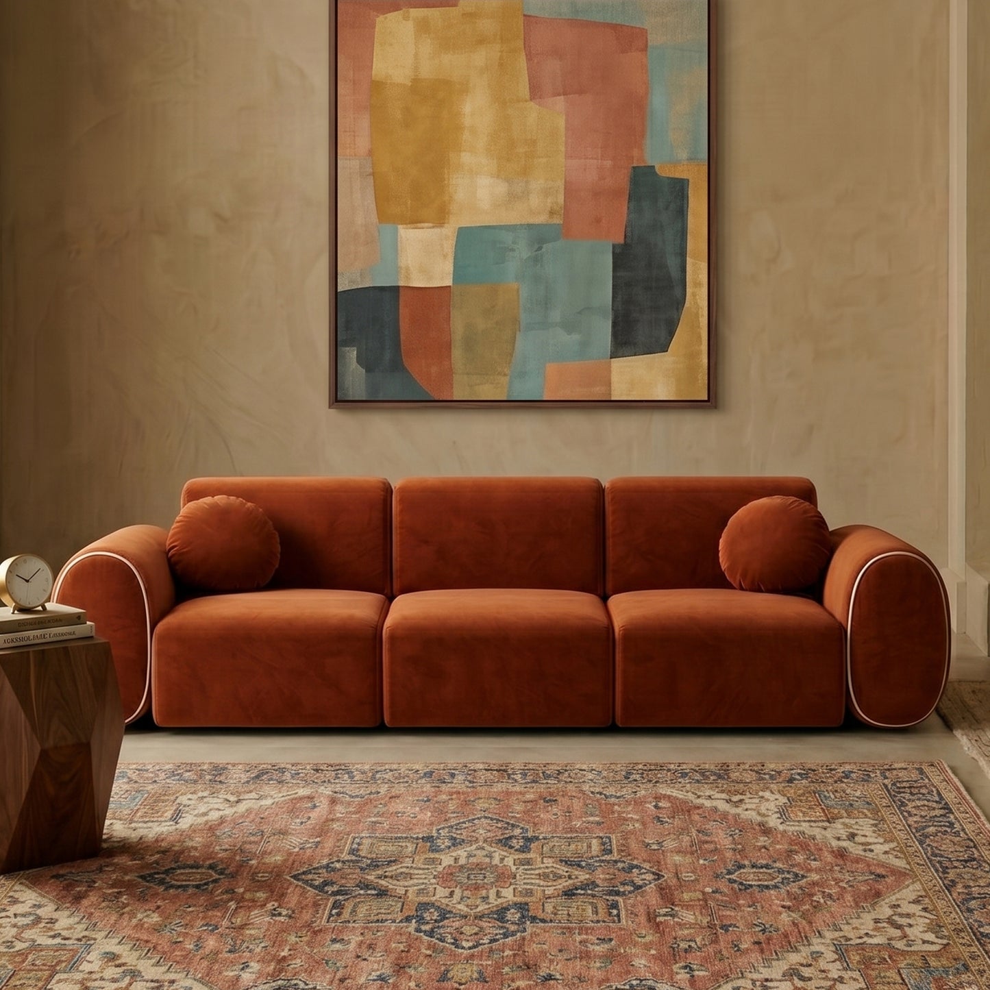 Velmora Corner Brown 4 - Seater Velvet Sofa
