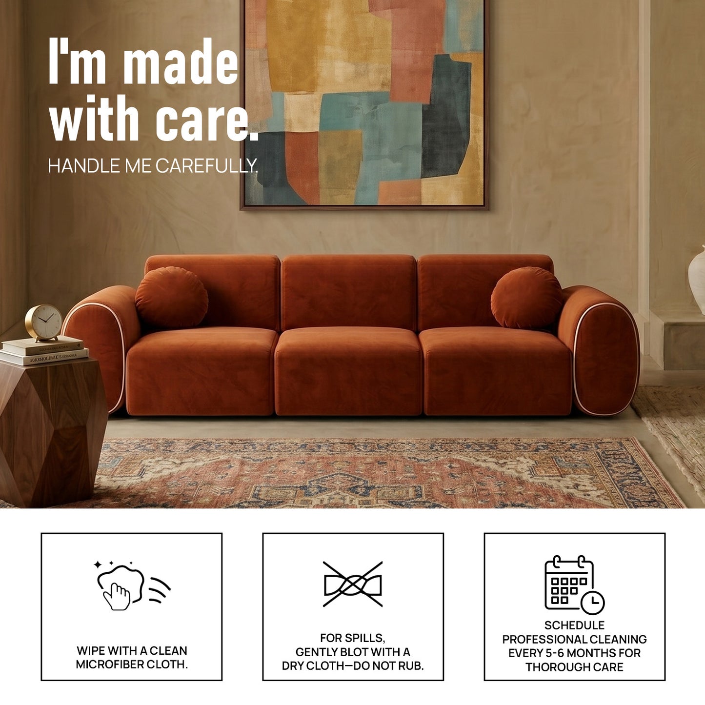 Velmora Corner Brown 4 - Seater Velvet Sofa
