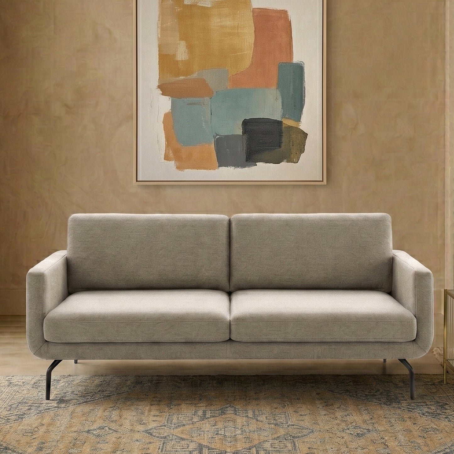 Aeris Velvet 2 Seater Sofa in Beige Colour