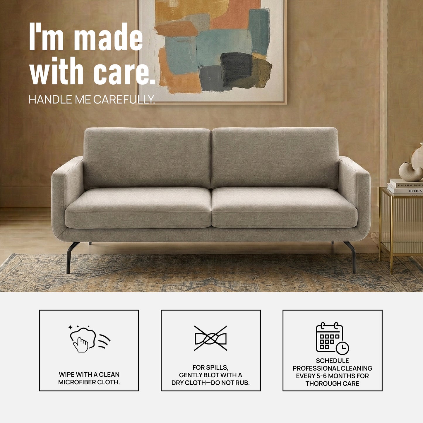 Aeris Velvet 2 Seater Sofa in Beige Colour
