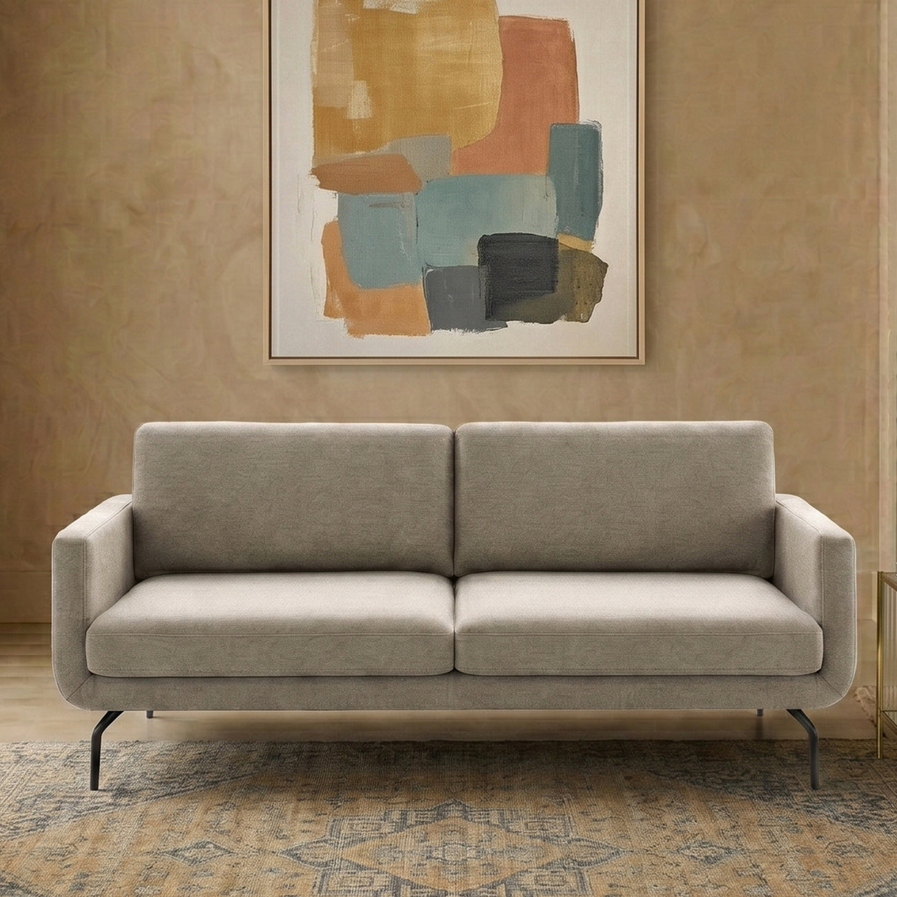 Aeris Velvet 2 Seater Sofa in Beige Colour
