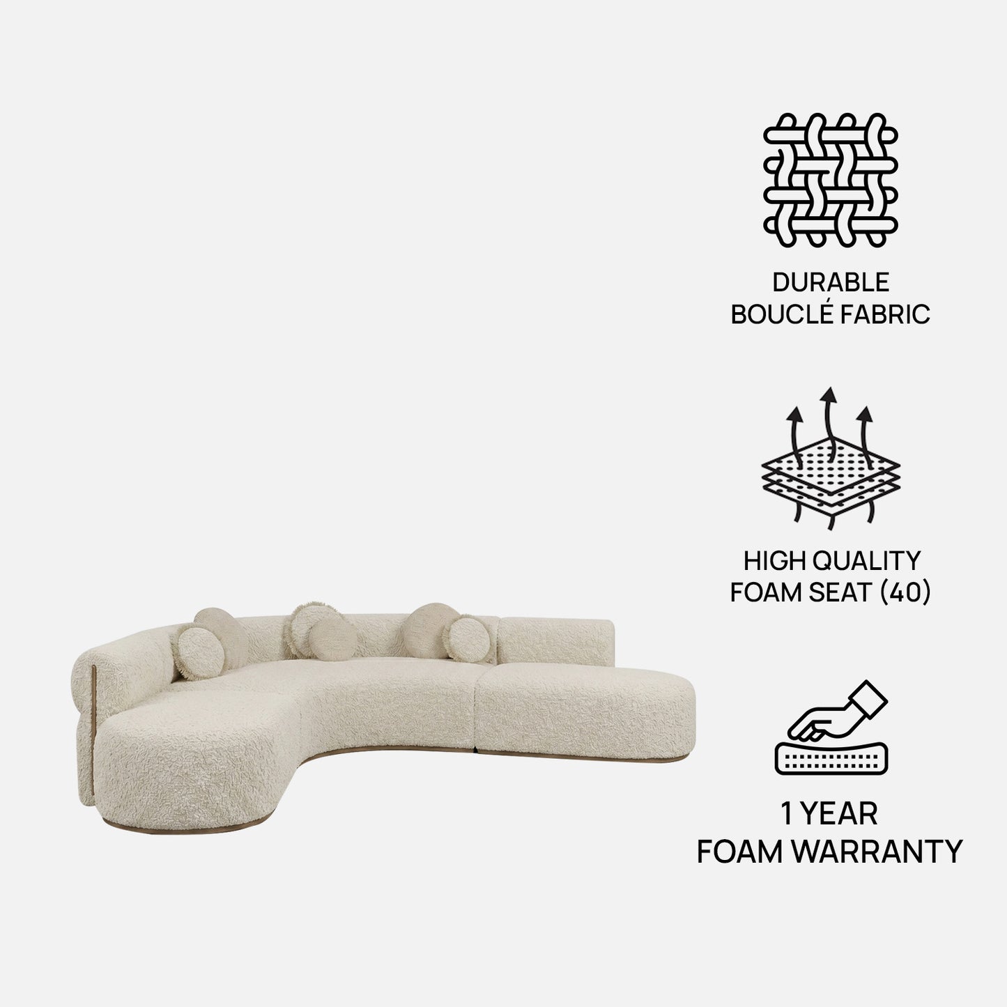 Sereno Modular Light Grey 5 - Seater Boucle Sofa