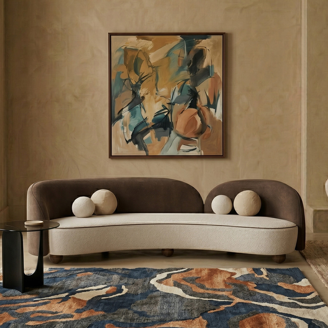 Olvion Luxe Brown Grey 5 - Seater Velvet Sofa