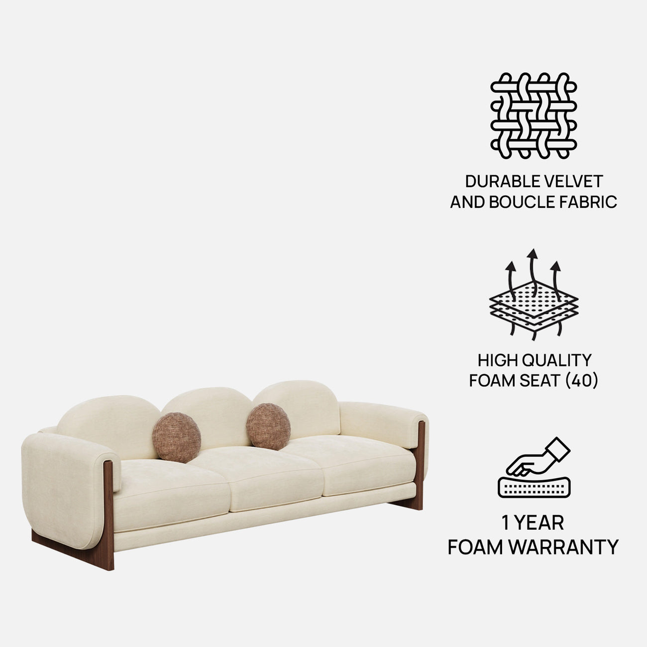 Havenrest Day Off White 4 - Seater Velvet Sofa