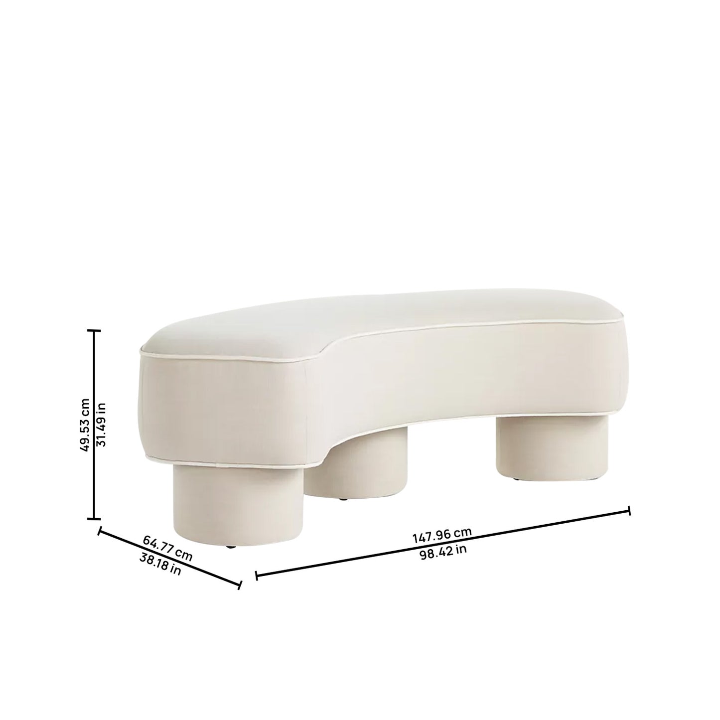 Peblio Block Pearl White 3 - Seater Linen Sofa