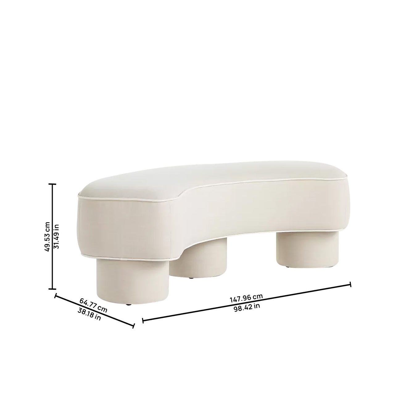 Peblio Block Pearl White 3 - Seater Linen Sofa