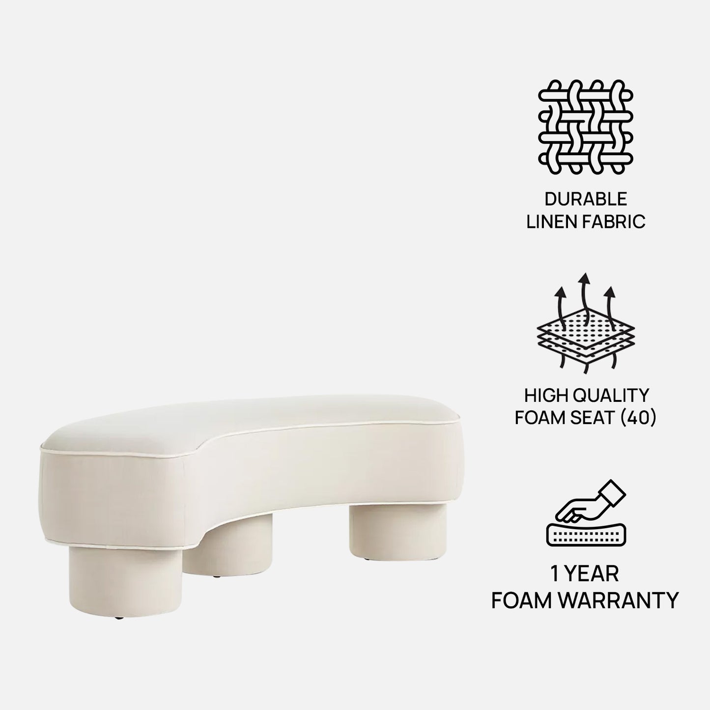 Peblio Block Pearl White 3 - Seater Linen Sofa