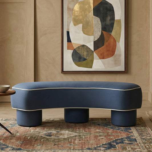 Peblio Block Blue 3 - Seater Linen Sofa