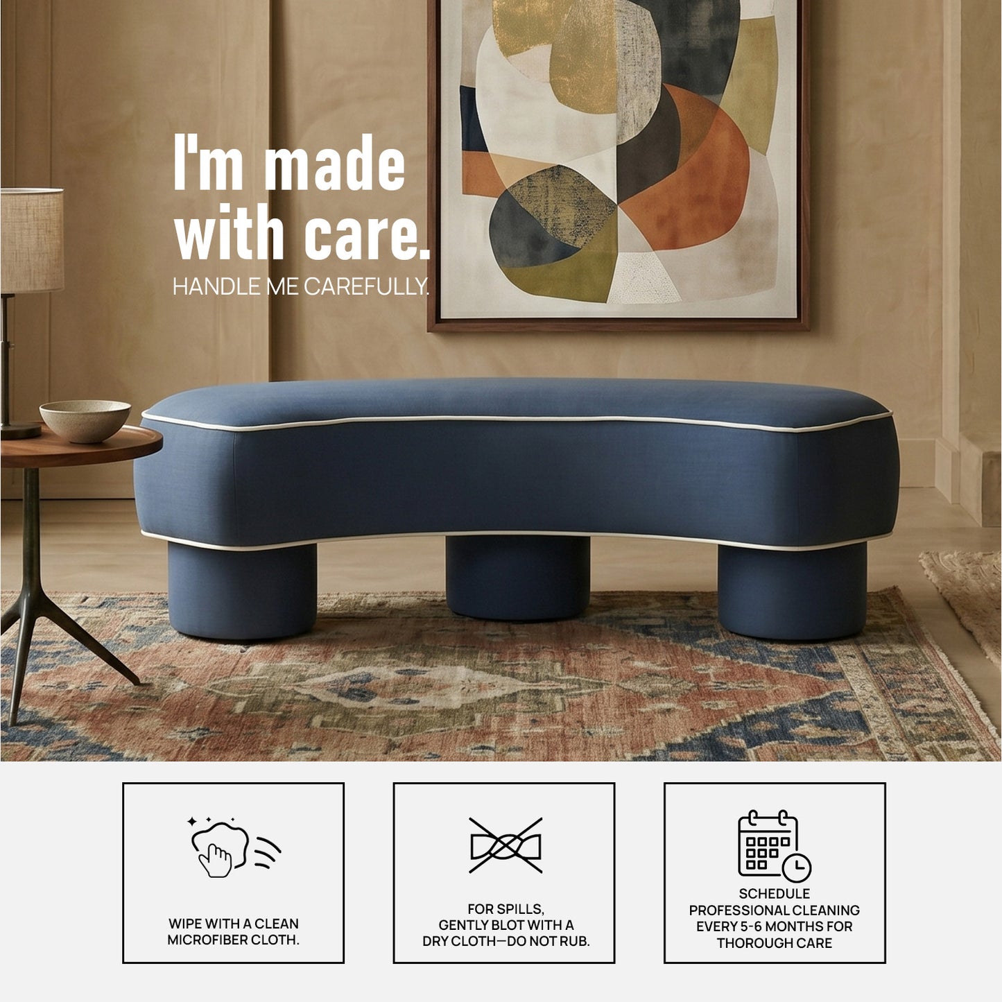 Peblio Block Blue 3 - Seater Linen Sofa