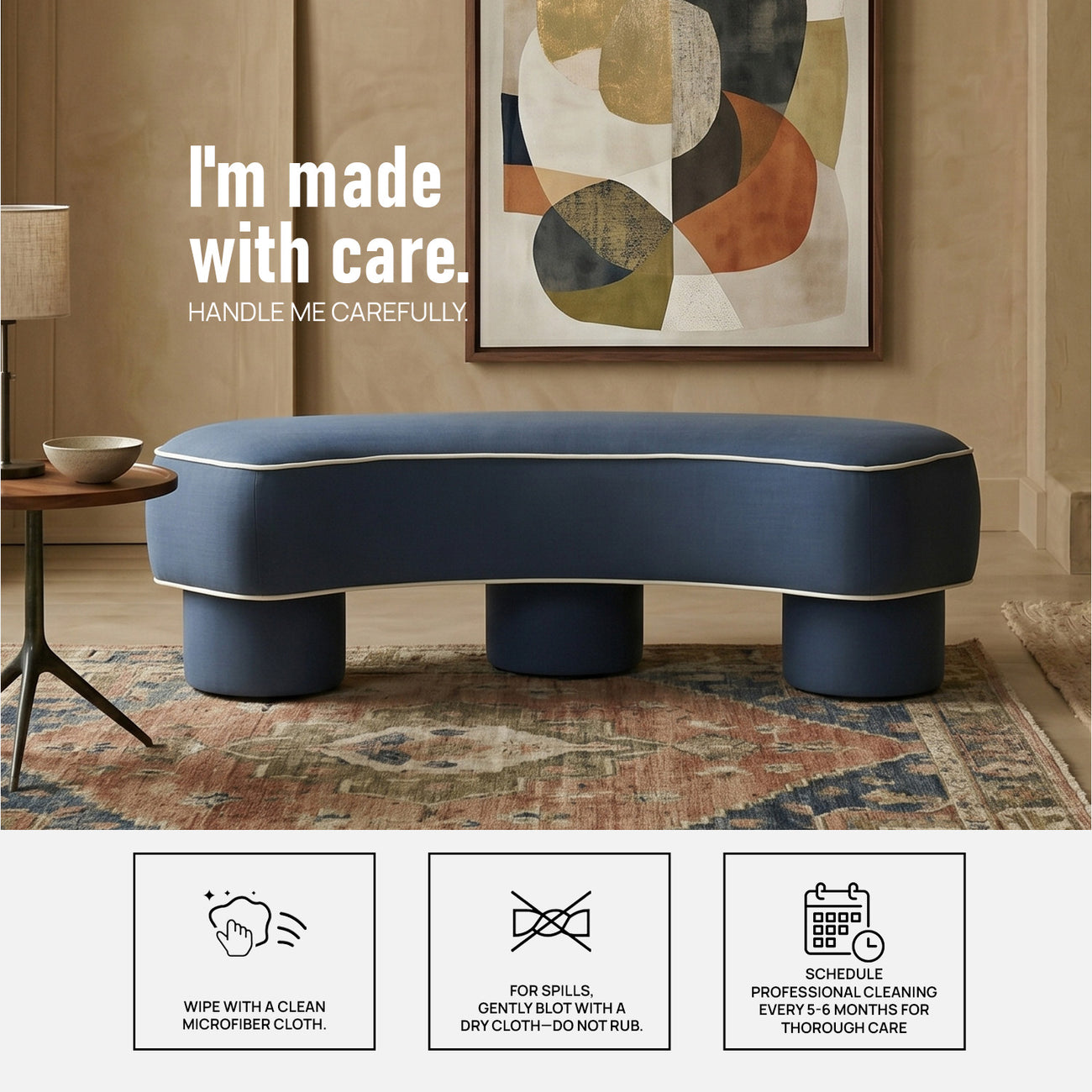 Peblio Block Blue 3 - Seater Linen Sofa
