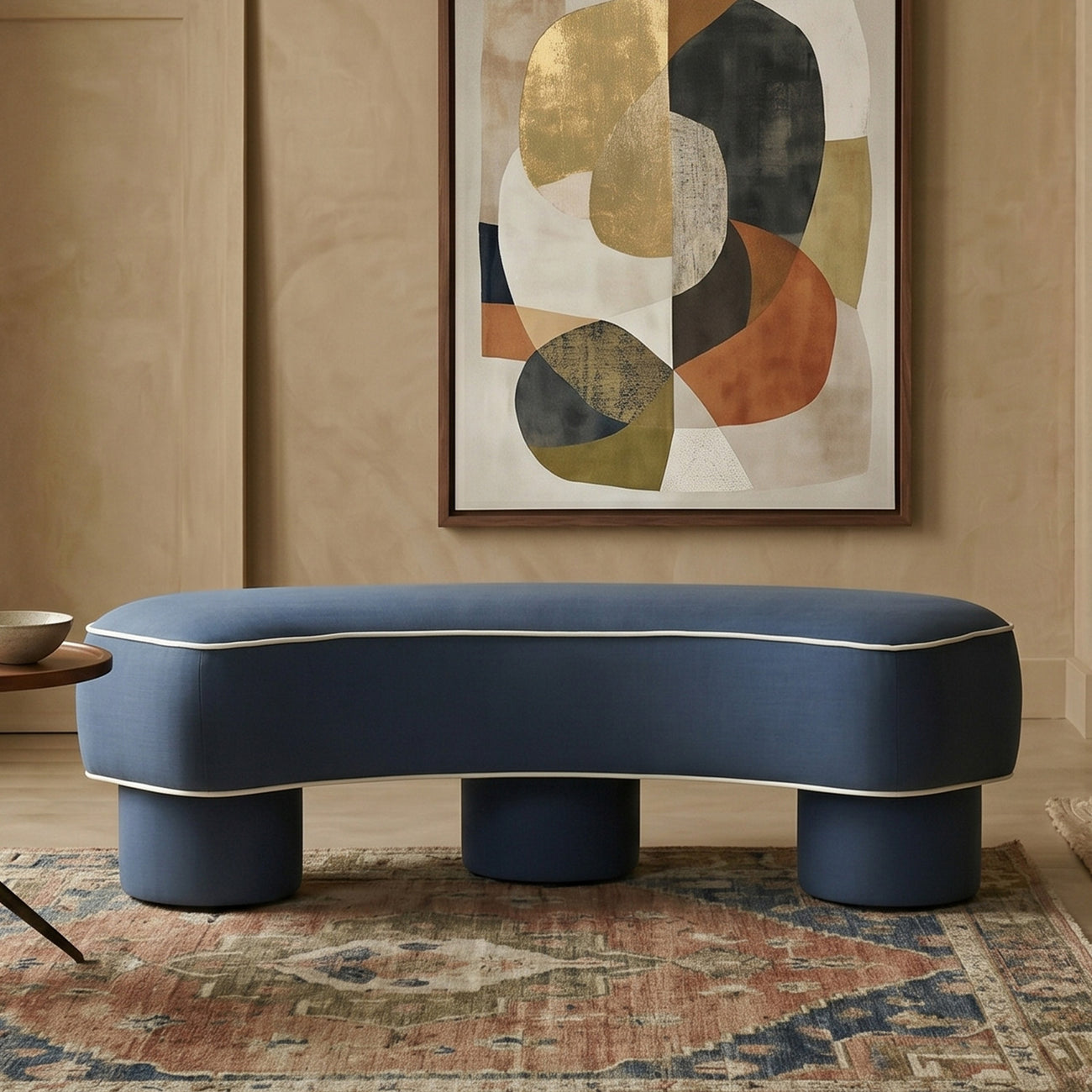 Peblio Block Blue 3 - Seater Linen Sofa