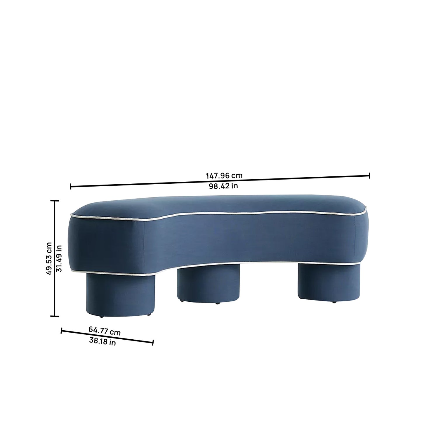 Peblio Block Blue 3 - Seater Linen Sofa