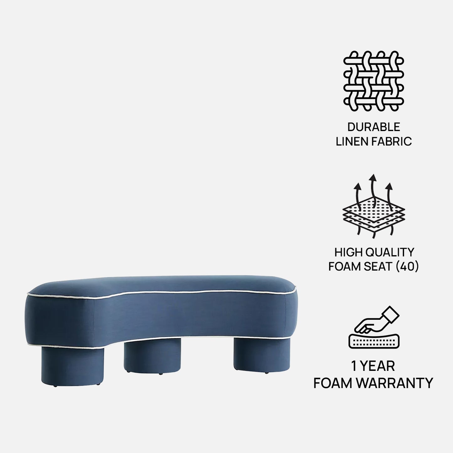 Peblio Block Blue 3 - Seater Linen Sofa