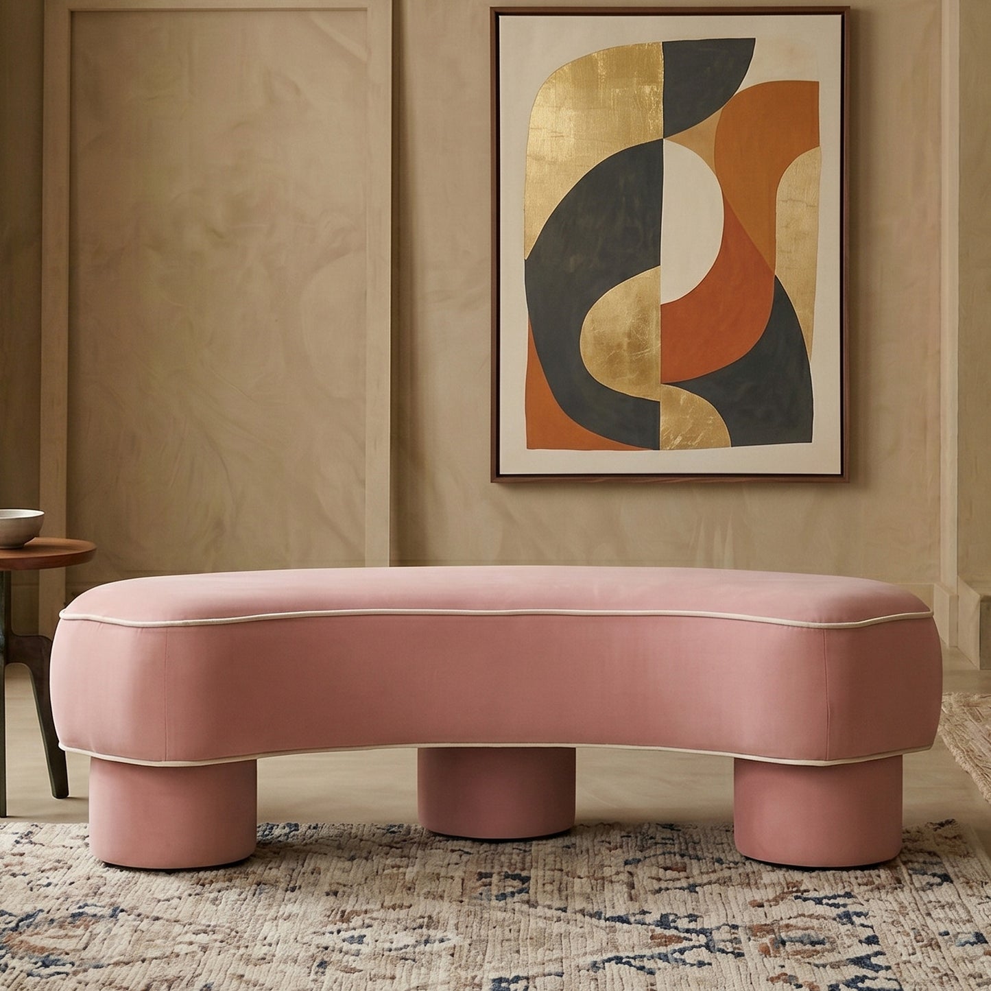 Peblio Block Soft Pink 3 - Seater Linen Sofa