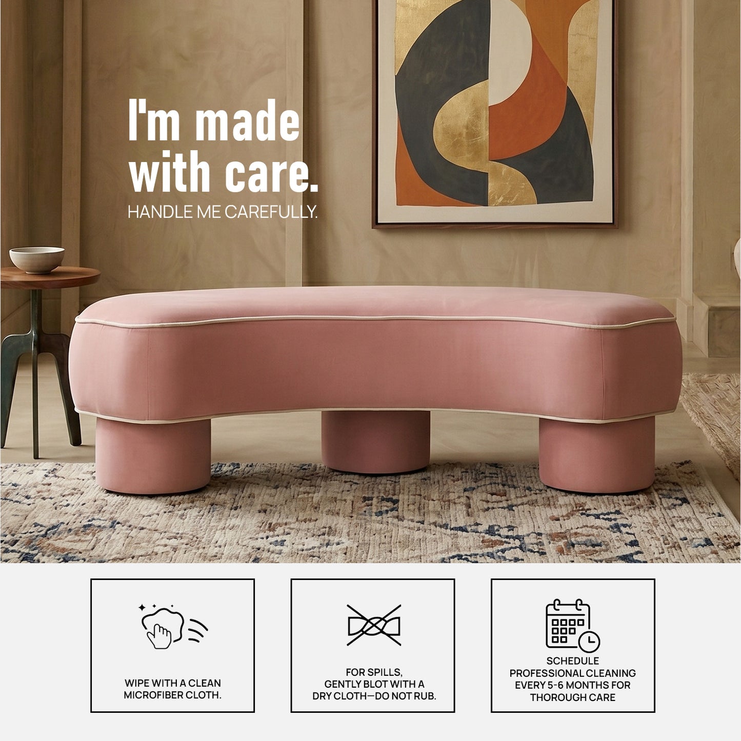 Peblio Block Soft Pink 3 - Seater Linen Sofa