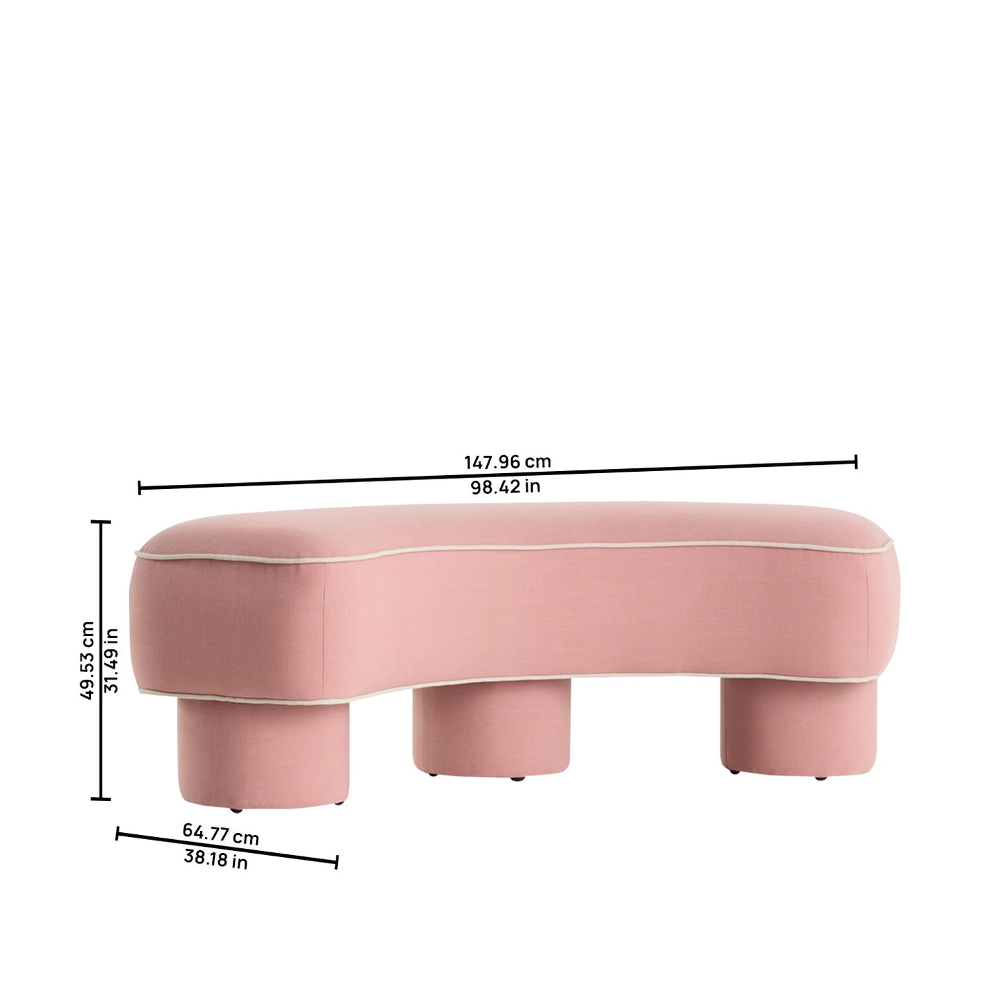 Peblio Block Soft Pink 3 - Seater Linen Sofa