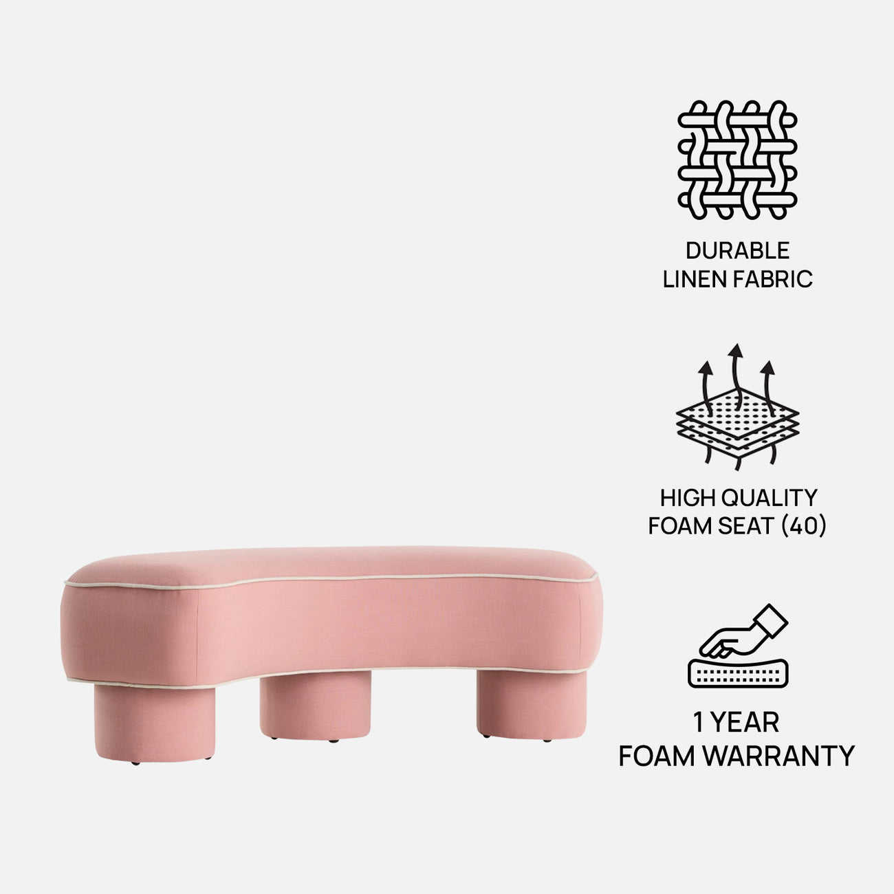 Peblio Block Soft Pink 3 - Seater Linen Sofa