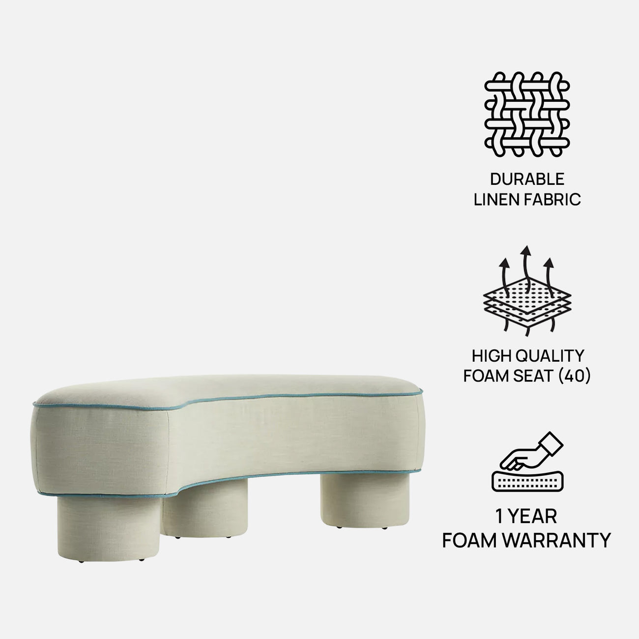 Peblio Block Grey 3 - Seater Linen Sofa