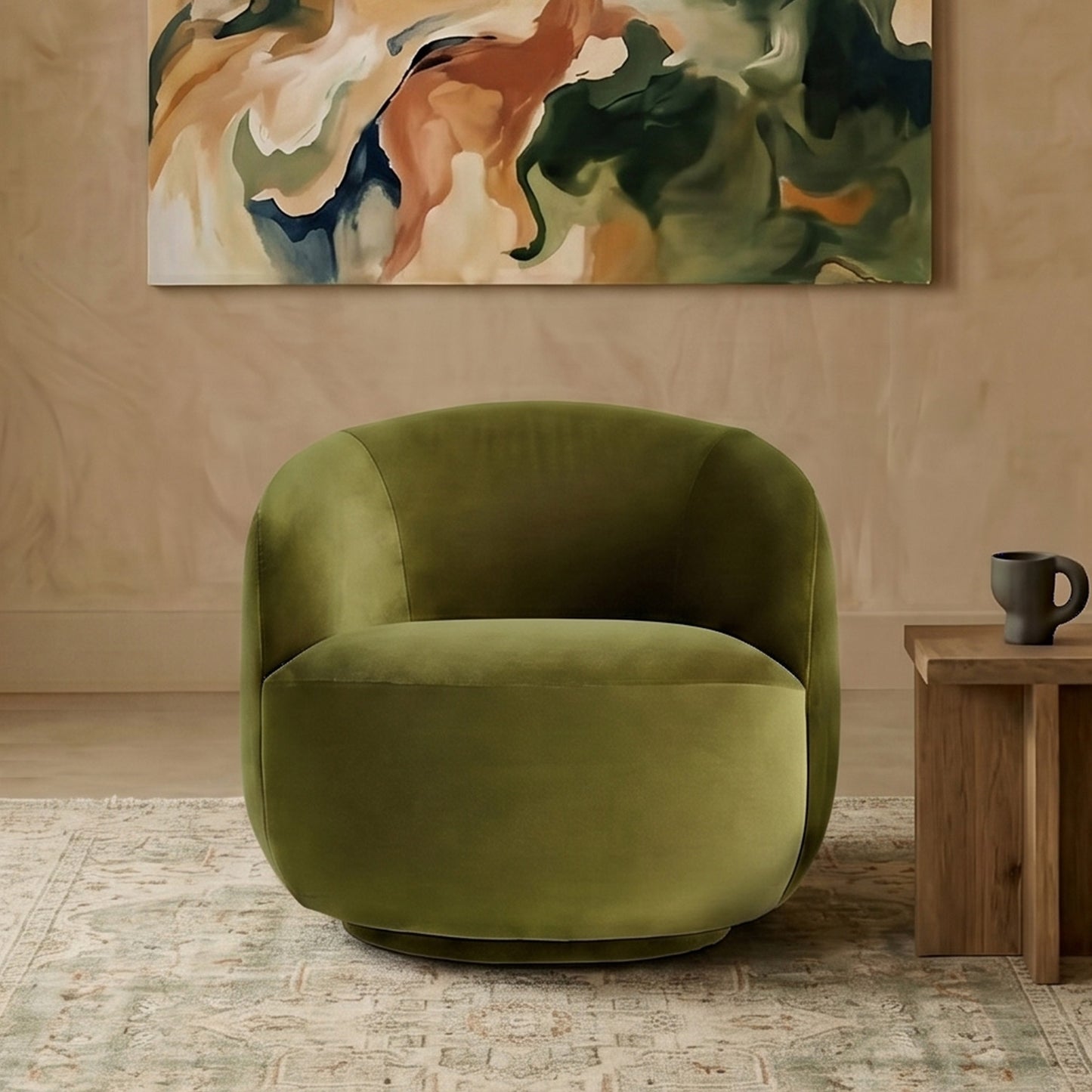 Mosselle Olive 1 - Seater Velvet Lounge Chair