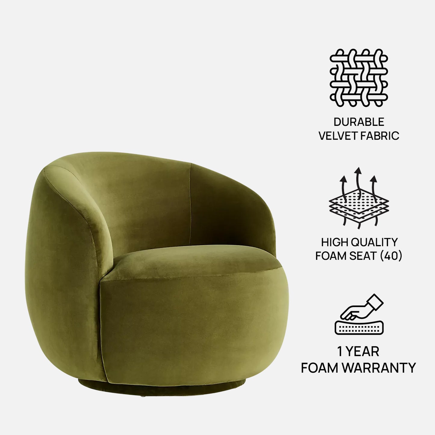 Mosselle Olive 1 - Seater Velvet Lounge Chair