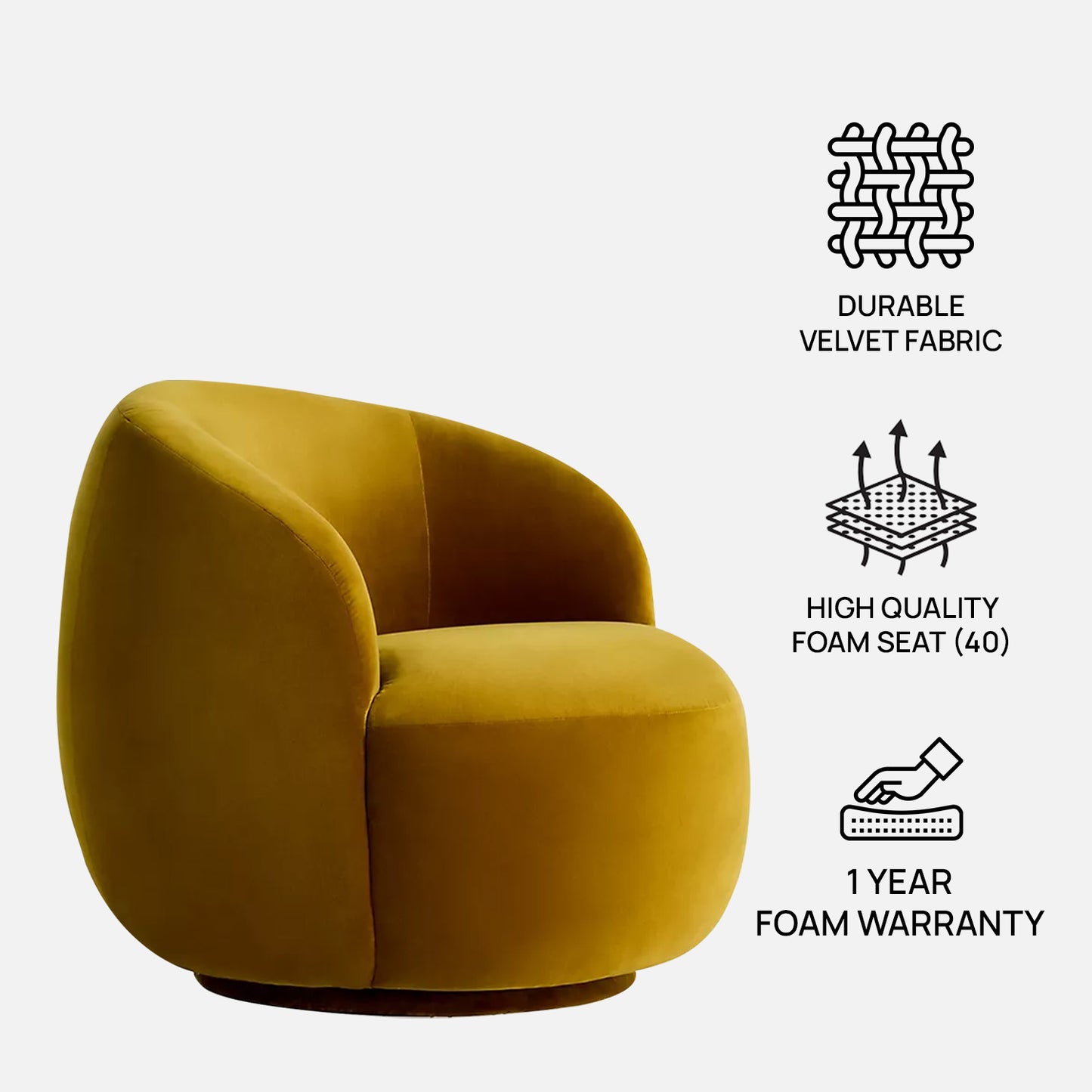 Mosselle Mustard 1 - Seater Velvet Lounge Chair