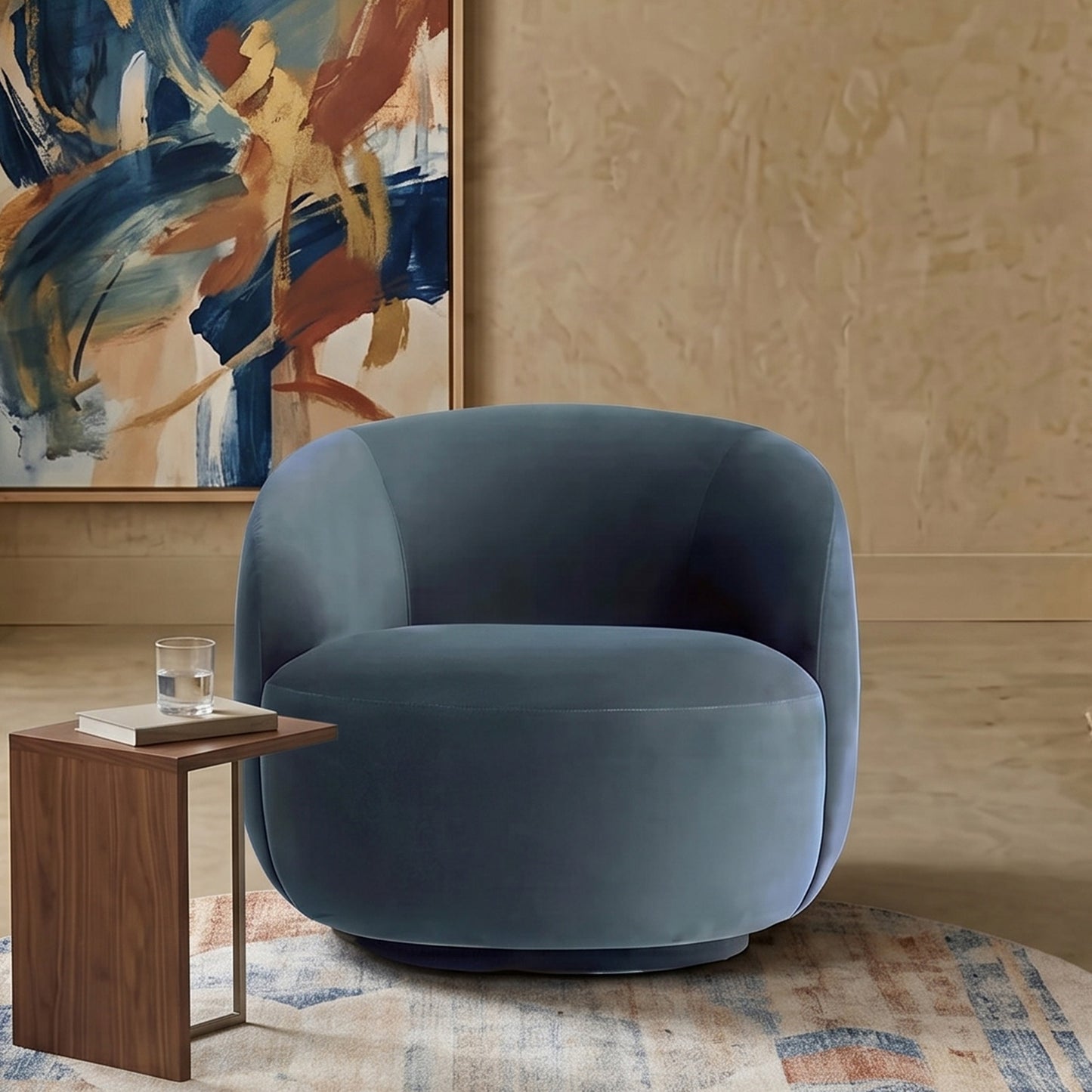 Mosselle Sky Blue 1 - Seater Velvet Lounge Chair