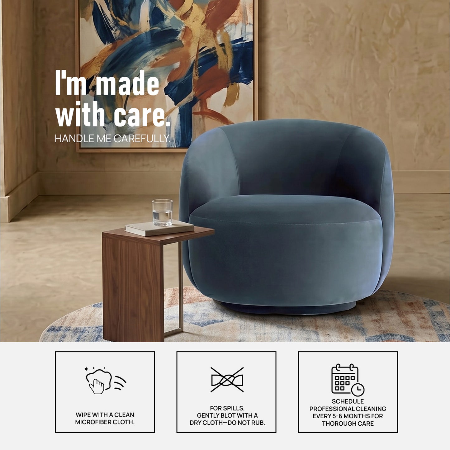 Mosselle Sky Blue 1 - Seater Velvet Lounge Chair