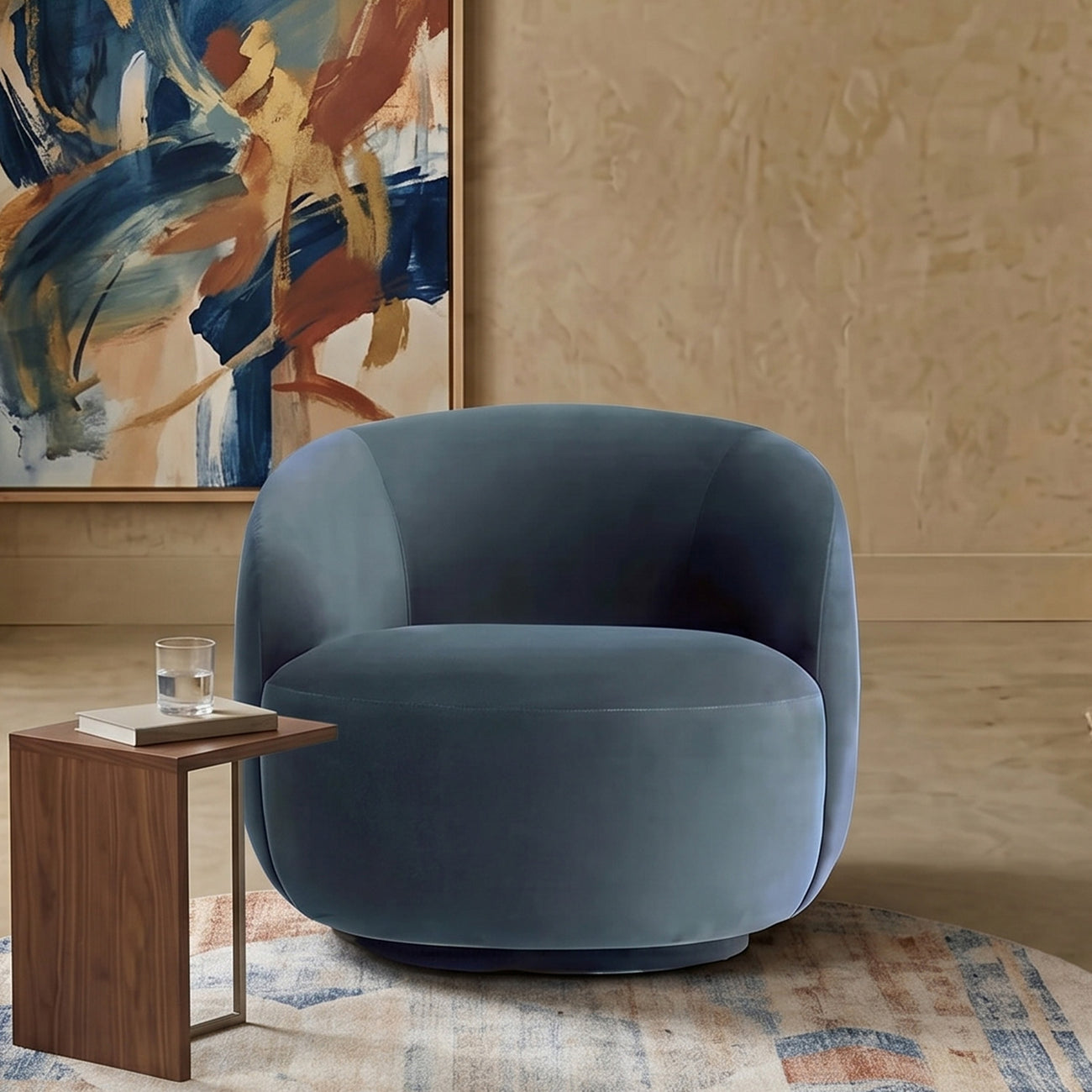 Mosselle Sky Blue 1 - Seater Velvet Lounge Chair