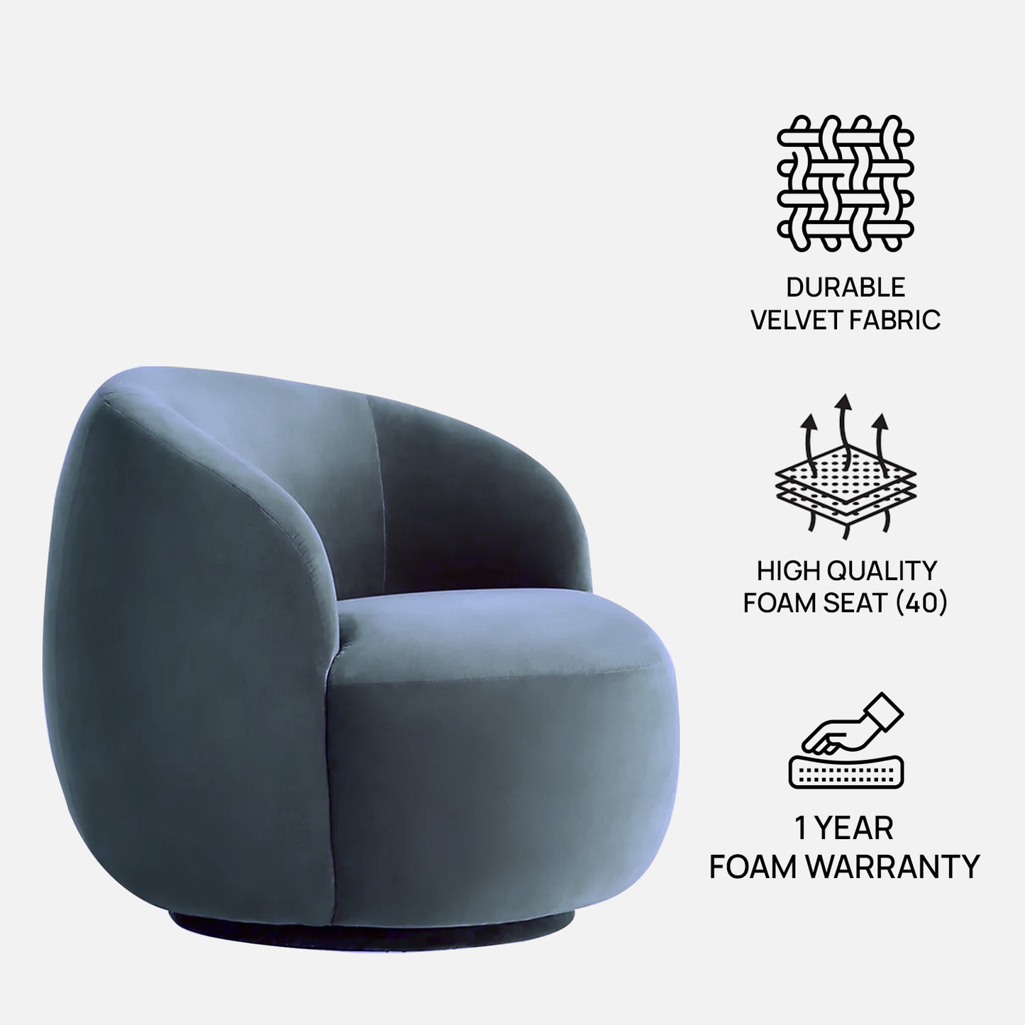 Mosselle Sky Blue 1 - Seater Velvet Lounge Chair