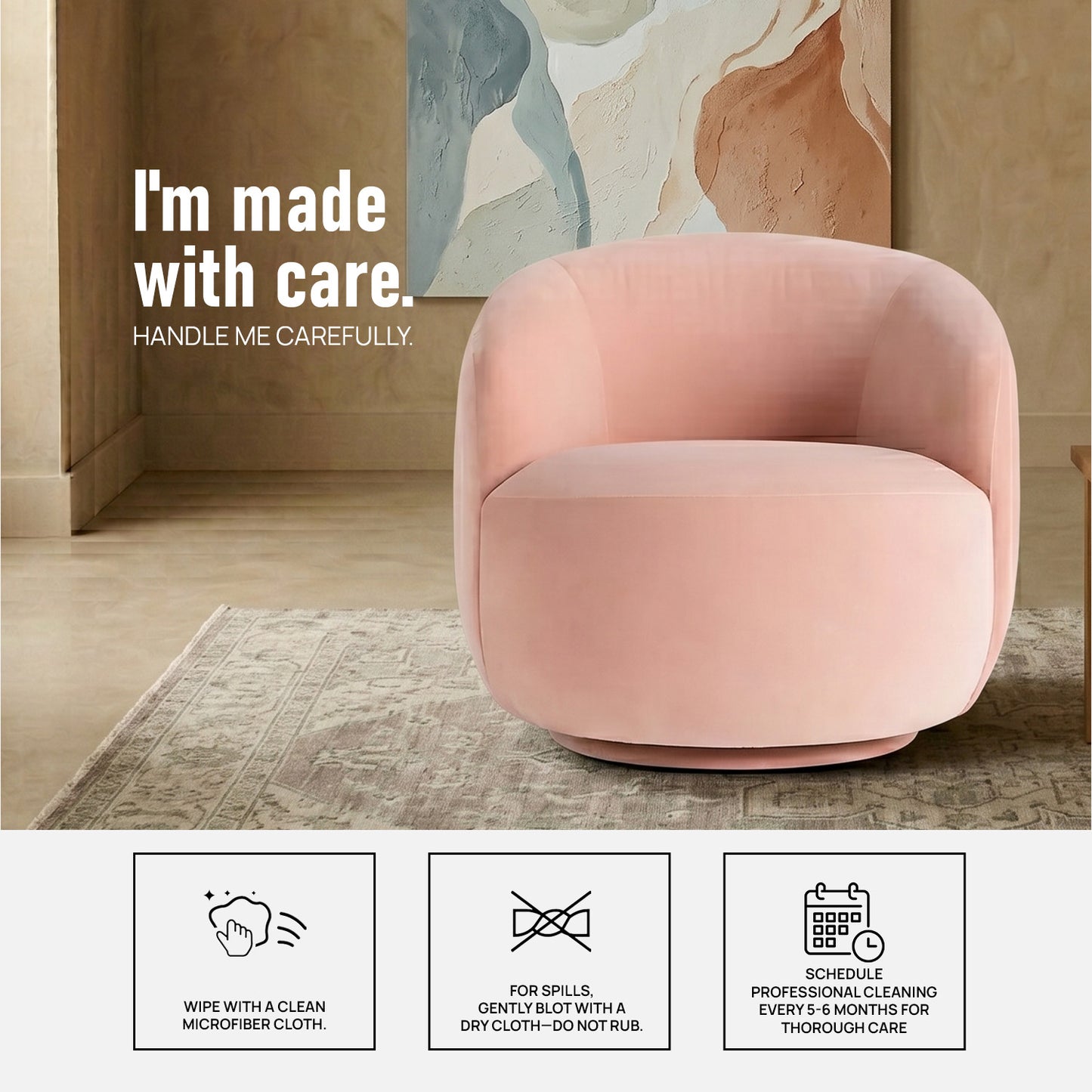 Mosselle Baby Pink 1 - Seater Velvet Lounge Chair