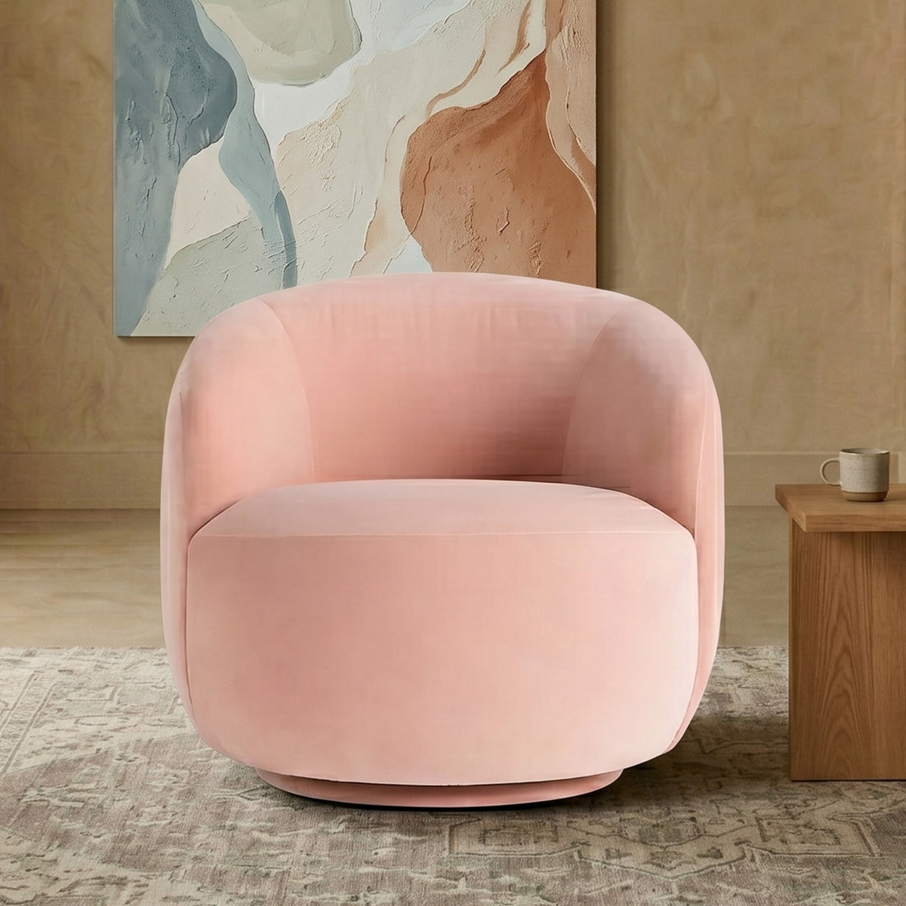 Mosselle Baby Pink 1 - Seater Velvet Lounge Chair
