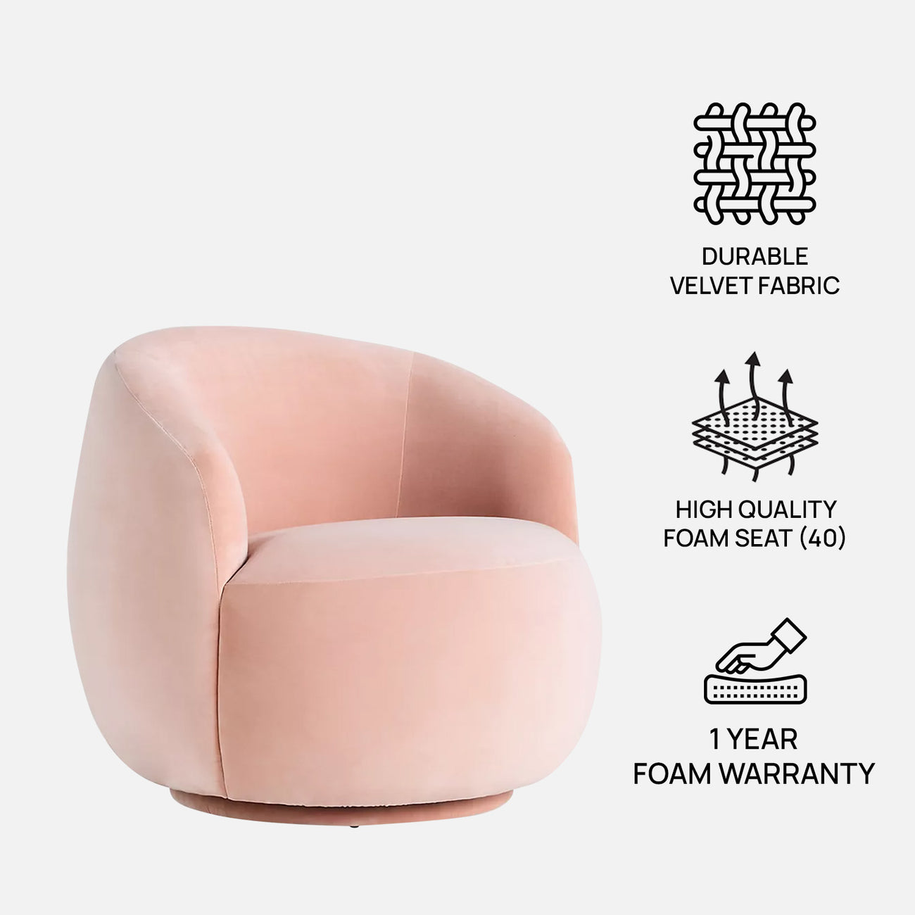 Mosselle Baby Pink 1 - Seater Velvet Lounge Chair