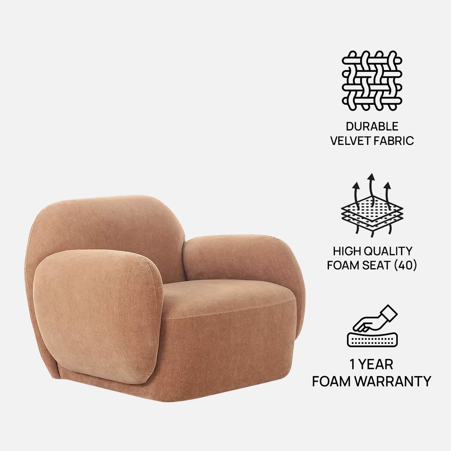 Caramelis Hazel 1 - Seater Velvet Chair