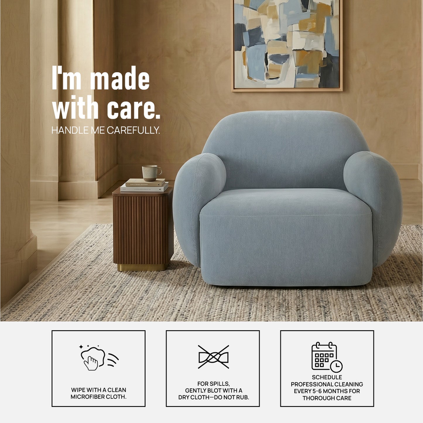 Caramelis Slate Blue 1 - Seater Velvet Chair