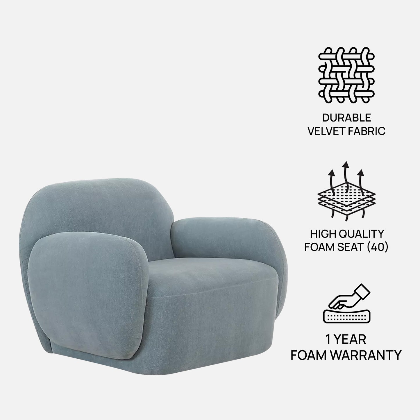Caramelis Slate Blue 1 - Seater Velvet Chair