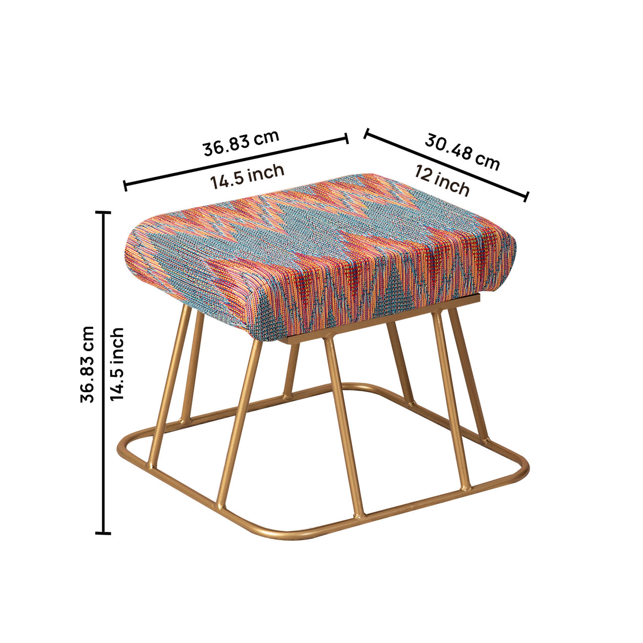 Crest Jacquard Metallic Stool in Blue Color Set of 2