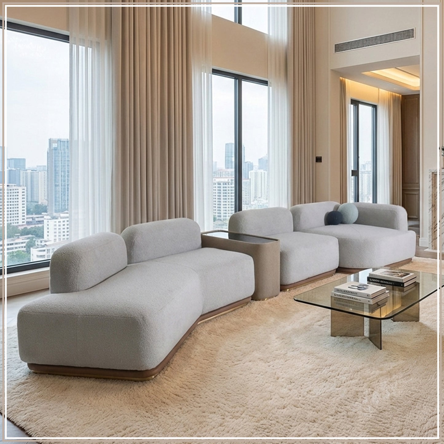 AuraCurve 5 Seater Modular Sofa - Grey Boucle