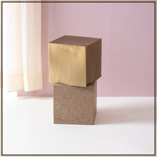 Floating Square Metallic Side Table in Gold & Ceramic Finish | Nestroots