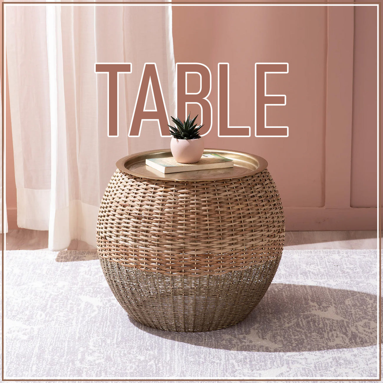 Opulent Rattan and Gold Table Set of 2