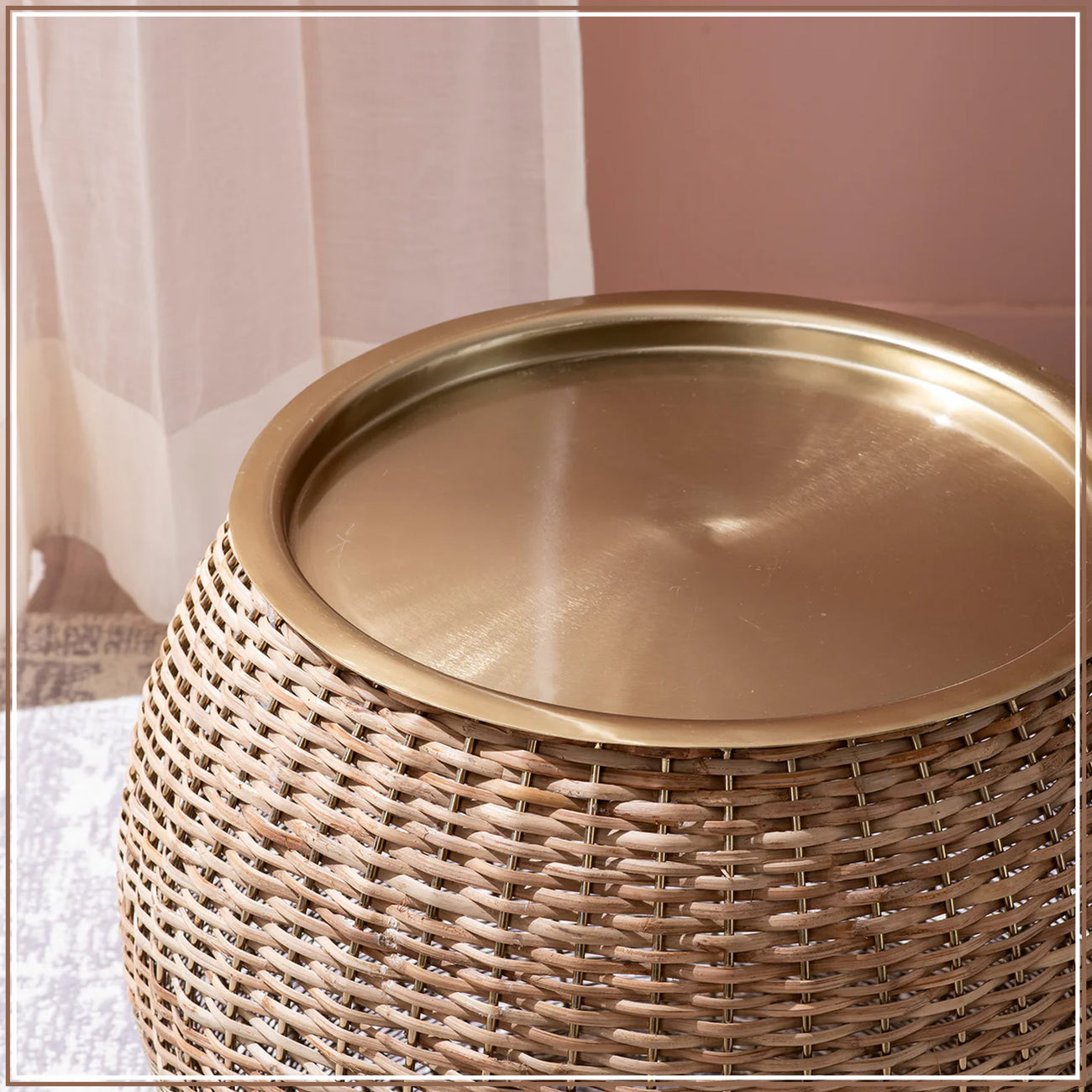 Opulent Rattan and Gold Table Set of 2