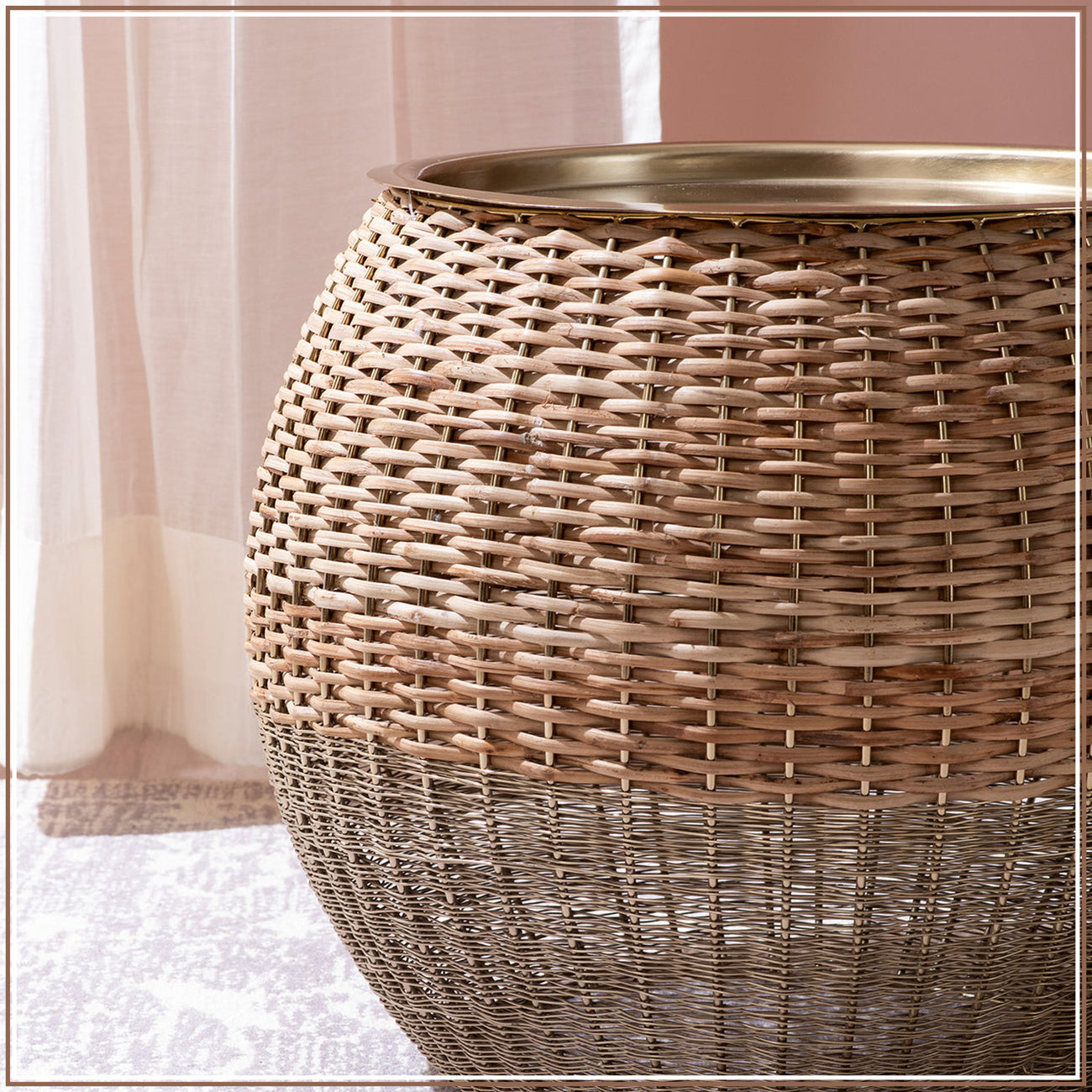 Opulent Rattan and Gold Table Set of 2